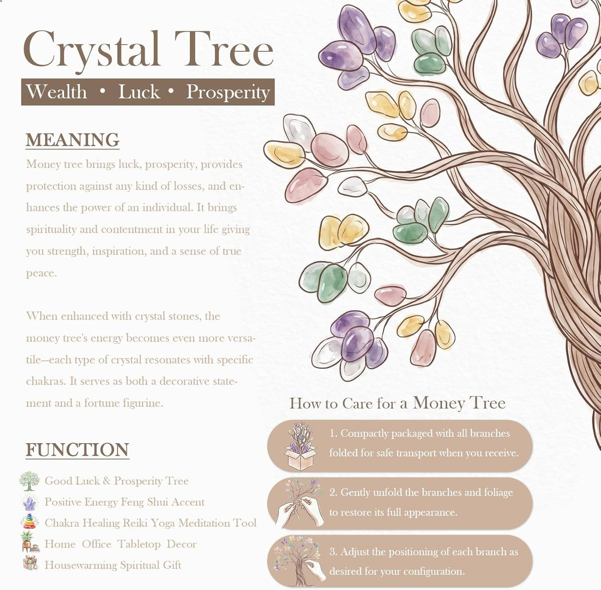 Nupuyai Amethyst Healing Crystal Money Tree for Home Office Decor