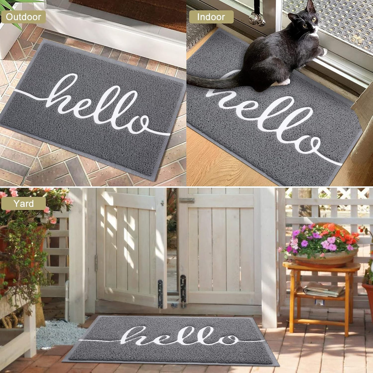 Homaxy Hello Door Mats Indoor, Dirt Trapper Doormats, 40 x 60cm, Grey | Non-Slip, Low Profile, Easy Clean, for Indoor, Entrance, Patio, Front Back Door, Floor mat, Entrance Rug