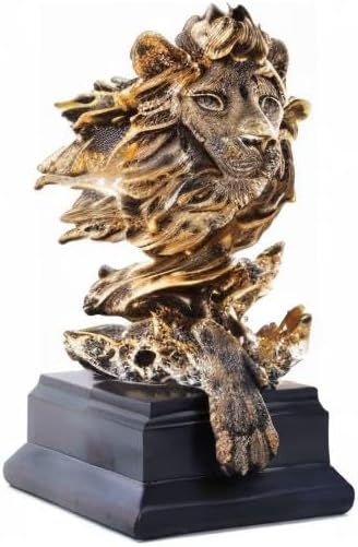H&W Lion Statue,Gold Sculptures,Sandstone Resin Lion Figurines for Men,Abstract Art Statue Ornaments for Home Office Living Room Bookshelf Table Desktop Housewarming D¨¦cor