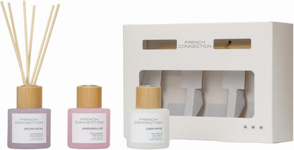 French Connection Pastel Reed Diffuser Gift Set Trio 3 x 50G - Home Fragrance Diffusers with Reeds, Decorative Diffuser Sticks for Living Room, Bathroom Decor, Room Freshener, Home Accessories