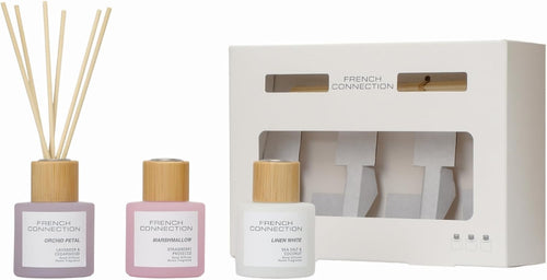 French Connection Pastel Reed Diffuser Gift Set Trio 3 x 50G - Home Fragrance Diffusers with Reeds, Decorative Diffuser Sticks for Living Room, Bathroom Decor, Room Freshener, Home Accessories