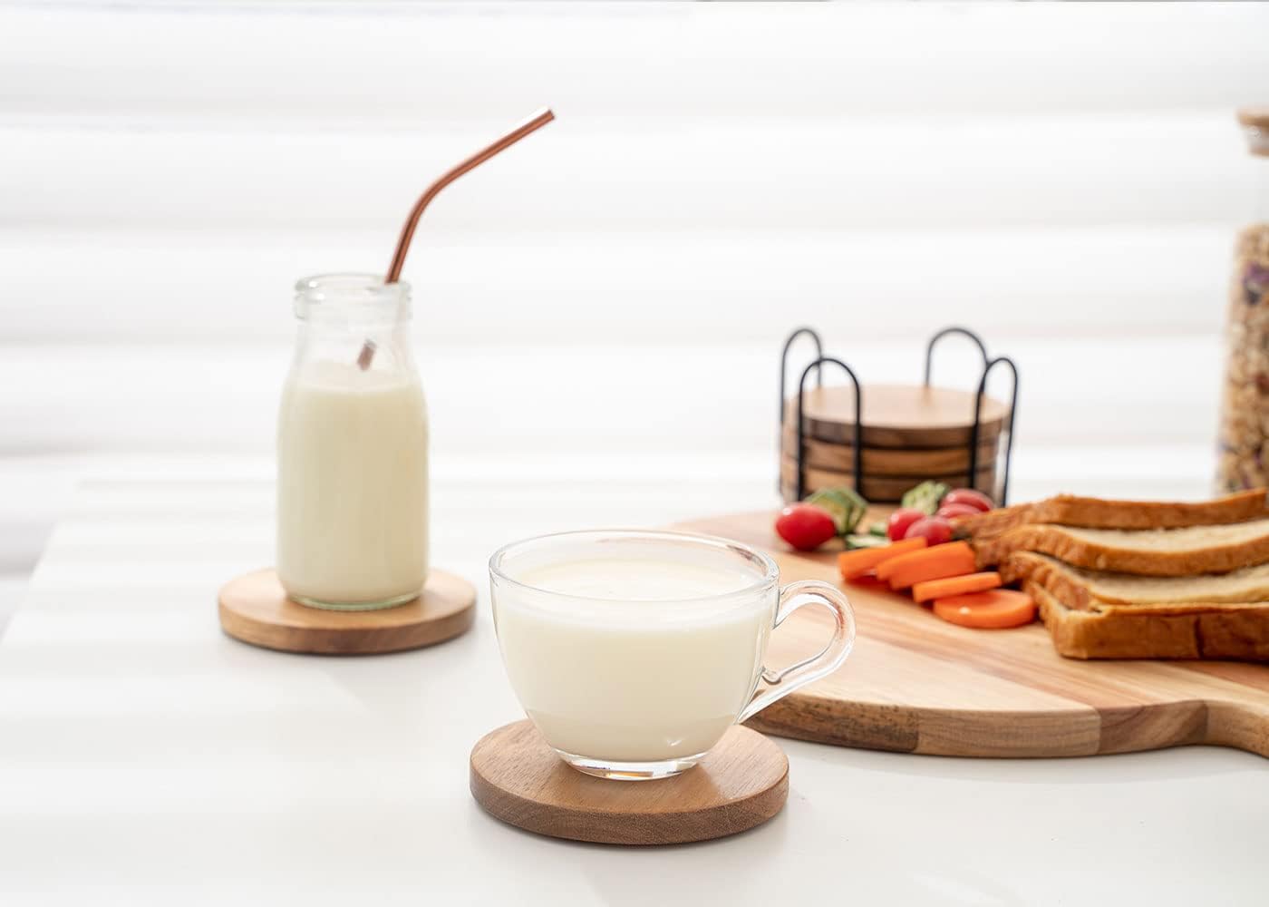 Acacia Wood Coasters Set of 6 with Holder