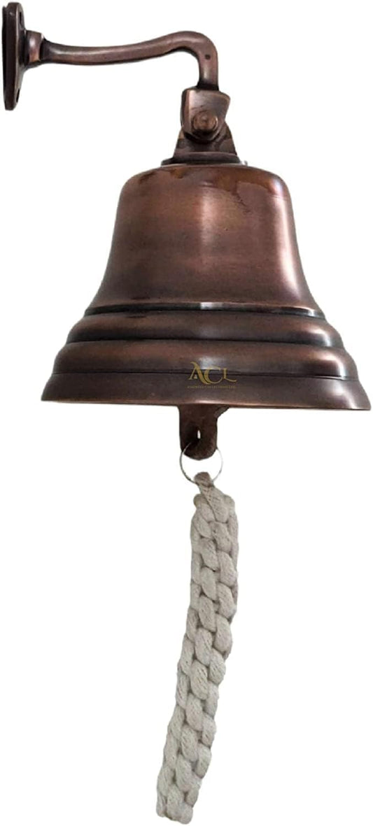 Assorted Collections Wall Mounted Bell | Last Orders Bell with Rope Pull | Ideal for Home Bar, Pub, Reception | Classic Nautical Decor | Crisp, Loud Sound | Copper Bell Premium Bar Accessory (5 Inch)