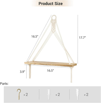 Mkono Macrame Hanging Shelves Boho Wall Decor