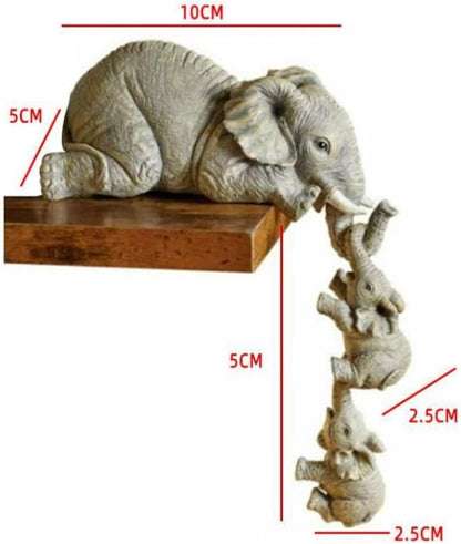 Elephant Shelf Sitter, Mother Elephant Hanging 2 Baby Elephants on the Edge Sitter Figurines Resin Collectable Figurines for Home Decor Gift, Grayish Brown (Resin-Elephant)