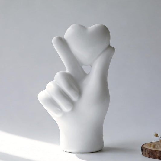 Modern Home Decor, Hand Holding Heart White Resin Ornament, Minimalist Shelf & Table Decor, Gift for Her