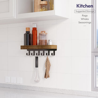 Key Holder with Wood Tray and 6 Hooks