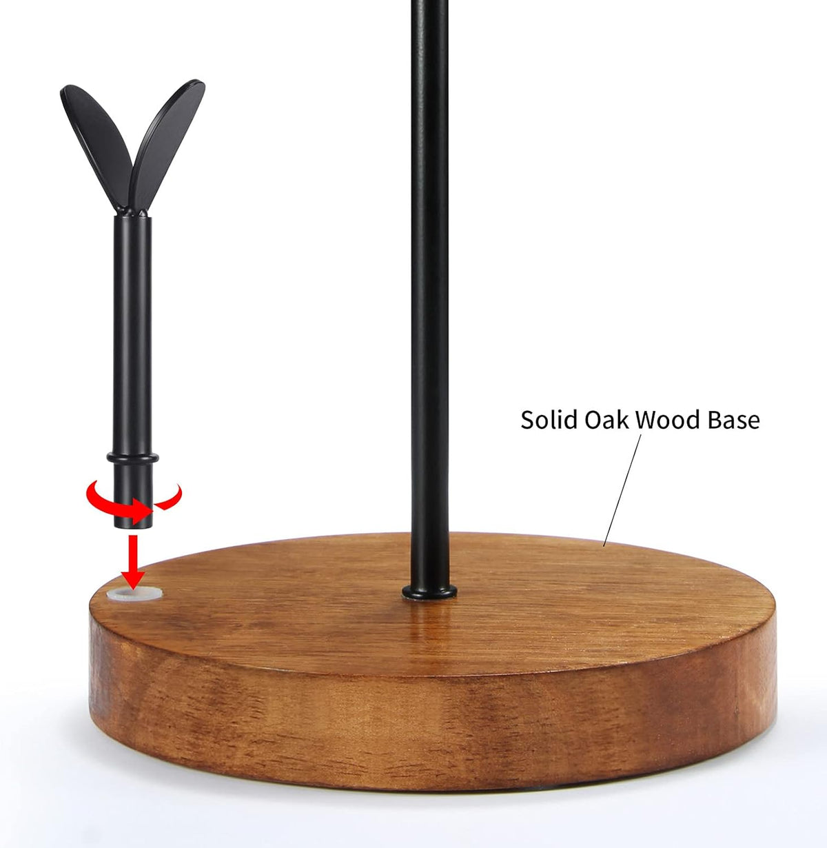 Farmhouse Countertop Kitchen Roll Holder - Wooden Paper Towel Holder Stand with One-Handed Tear, Rustic Weighted Base for Kitchen, Dining Table Home Decor | One-Hand Tear Design, Oak & Metal Weighted Base
