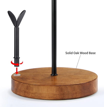 Farmhouse Countertop Kitchen Roll Holder - Wooden Paper Towel Holder Stand with One-Handed Tear, Rustic Weighted Base for Kitchen, Dining Table Home Decor | One-Hand Tear Design, Oak & Metal Weighted Base