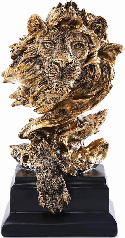 H&W Lion Statue,Gold Sculptures,Sandstone Resin Lion Figurines for Men,Abstract Art Statue Ornaments for Home Office Living Room Bookshelf Table Desktop Housewarming D¨¦cor