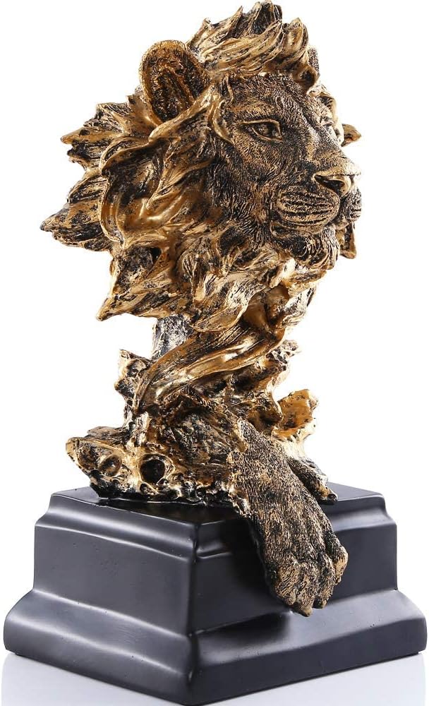 H&W Lion Statue,Gold Sculptures,Sandstone Resin Lion Figurines for Men,Abstract Art Statue Ornaments for Home Office Living Room Bookshelf Table Desktop Housewarming D¨¦cor