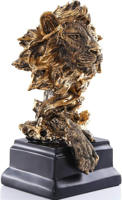 H&W Lion Statue,Gold Sculptures,Sandstone Resin Lion Figurines for Men,Abstract Art Statue Ornaments for Home Office Living Room Bookshelf Table Desktop Housewarming D¨¦cor