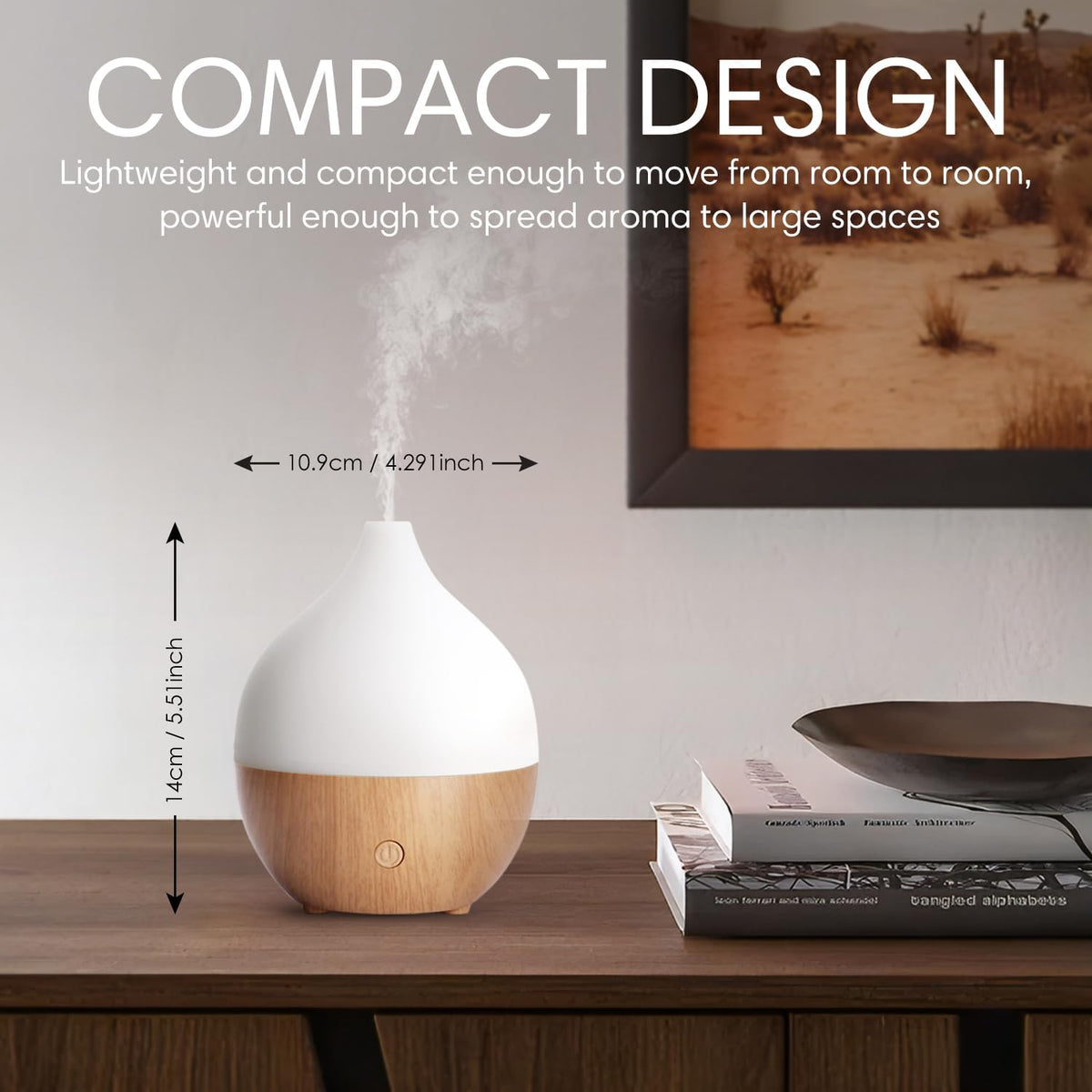 SALKING Essential Oil Diffuser, 100ml Small Aromatherapy Ultrasonic Cool Mist Humidifier with Warm White Lights, Auto Shut-Off Function, for Office Home
