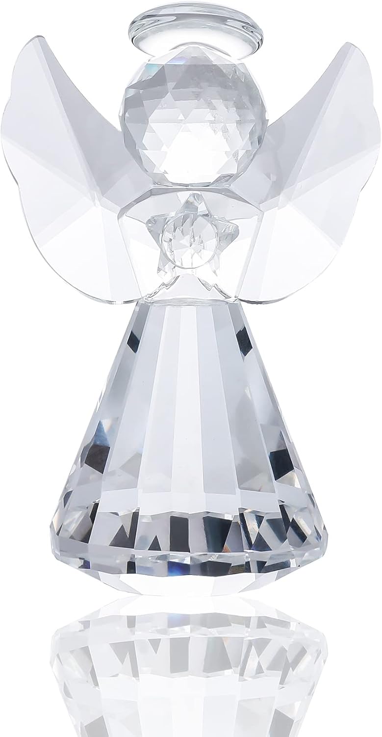 Movdyka Clear Crystal Guardian Angel Figurine Gift for Women Men Ornaments