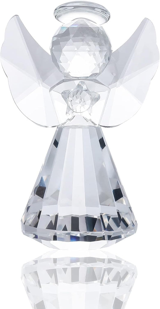 Movdyka Clear Crystal Guardian Angel Figurine Gift for Women Men Ornaments