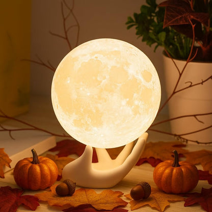 Methun Moon Lamp – Unique Valentine Gifts for Women, Mum, Her, Teenage Girls & Friends, Bedside Sad Lamp, 9 cm 3D Touch Control Night Light, Cordless Home Décor, w/Ceramic Base [Energy Class E]