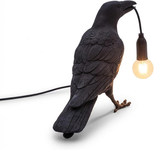 Black Bird Table Lamps Resin Crow Desk Lamp with Bulb E27 Base Modern Raven Art Deco Bedside Decor 3 Pin Plug in Cord Table Lamps for Bedroom, Office, College Dorm [Energy Class A]