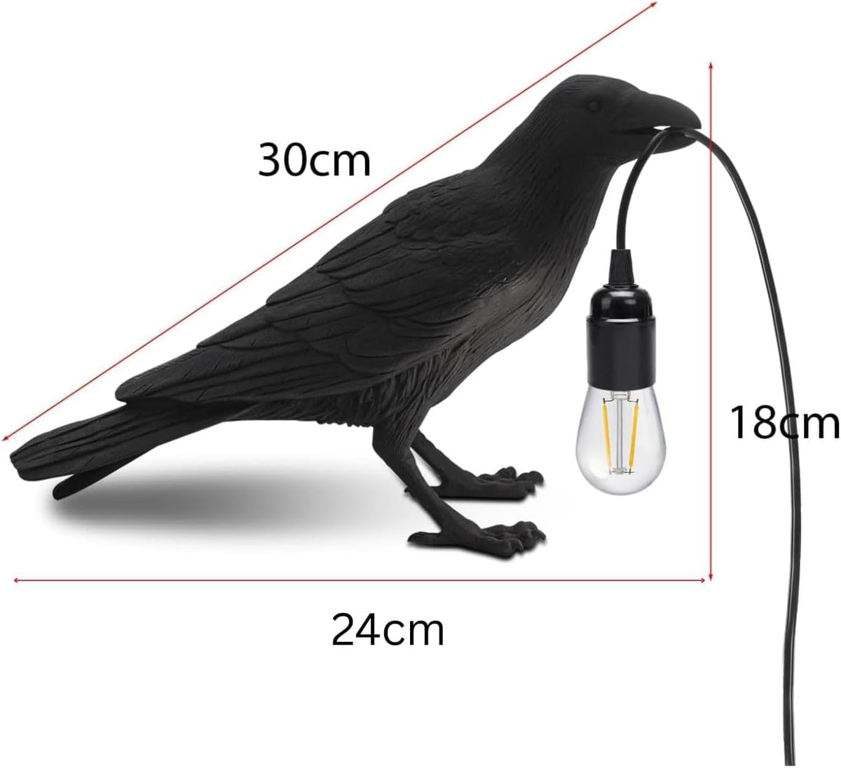 Black Bird Table Lamps Resin Crow Desk Lamp with Bulb E27 Base Modern Raven Art Deco Bedside Decor 3 Pin Plug in Cord Table Lamps for Bedroom, Office, College Dorm [Energy Class A]