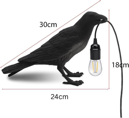 Black Bird Table Lamps Resin Crow Desk Lamp with Bulb E27 Base Modern Raven Art Deco Bedside Decor 3 Pin Plug in Cord Table Lamps for Bedroom, Office, College Dorm [Energy Class A]