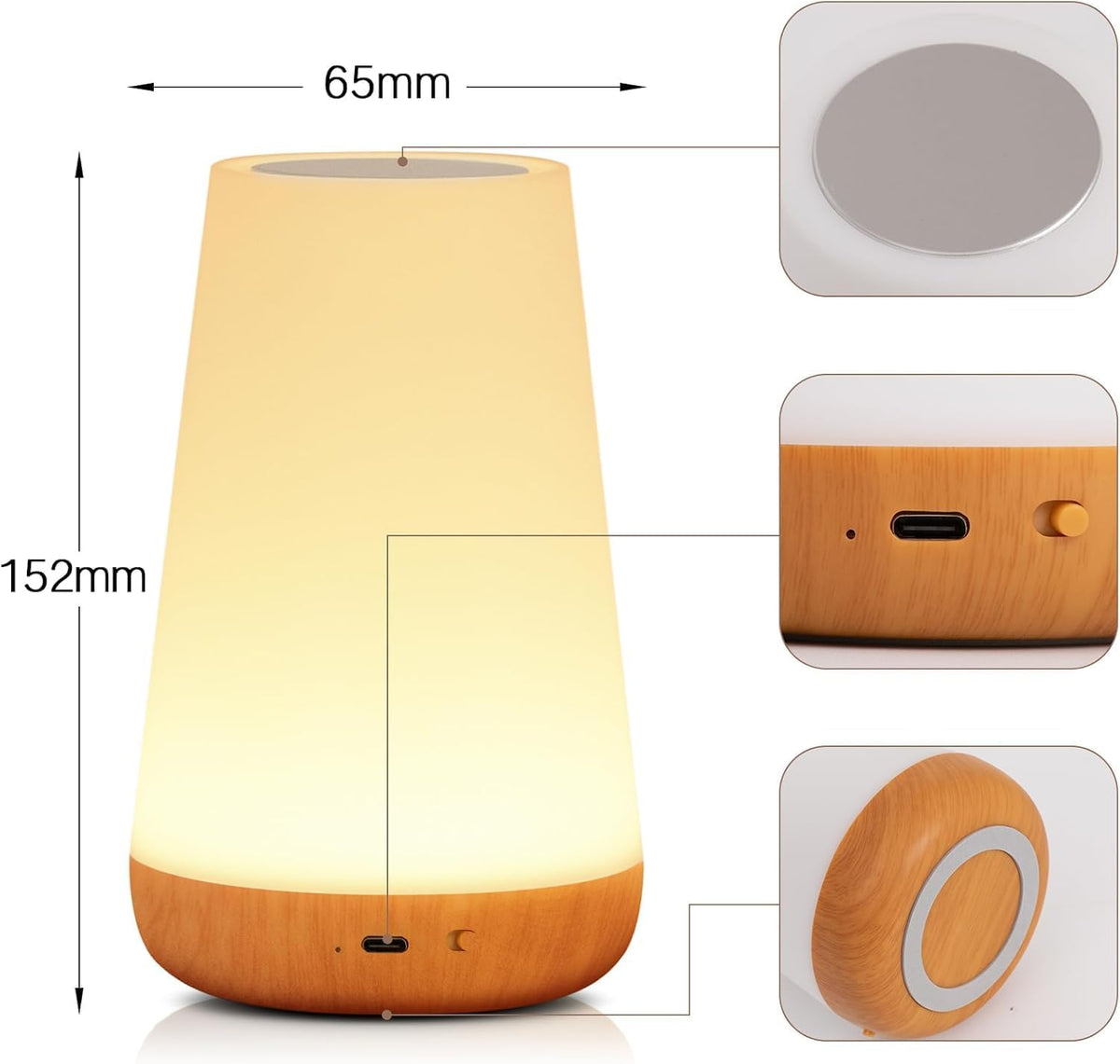 Ledivion Night Light, LED Touch Bedside Table Lamp, RGB Colours Changing, 5 Brightness Level, Timing Function, Dimmable Rechargable Remote Control Light for Bedroom, Living Room [Energy Class F]
