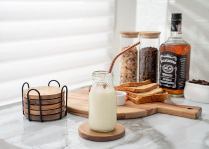 Acacia Wood Coasters Set of 6 with Holder