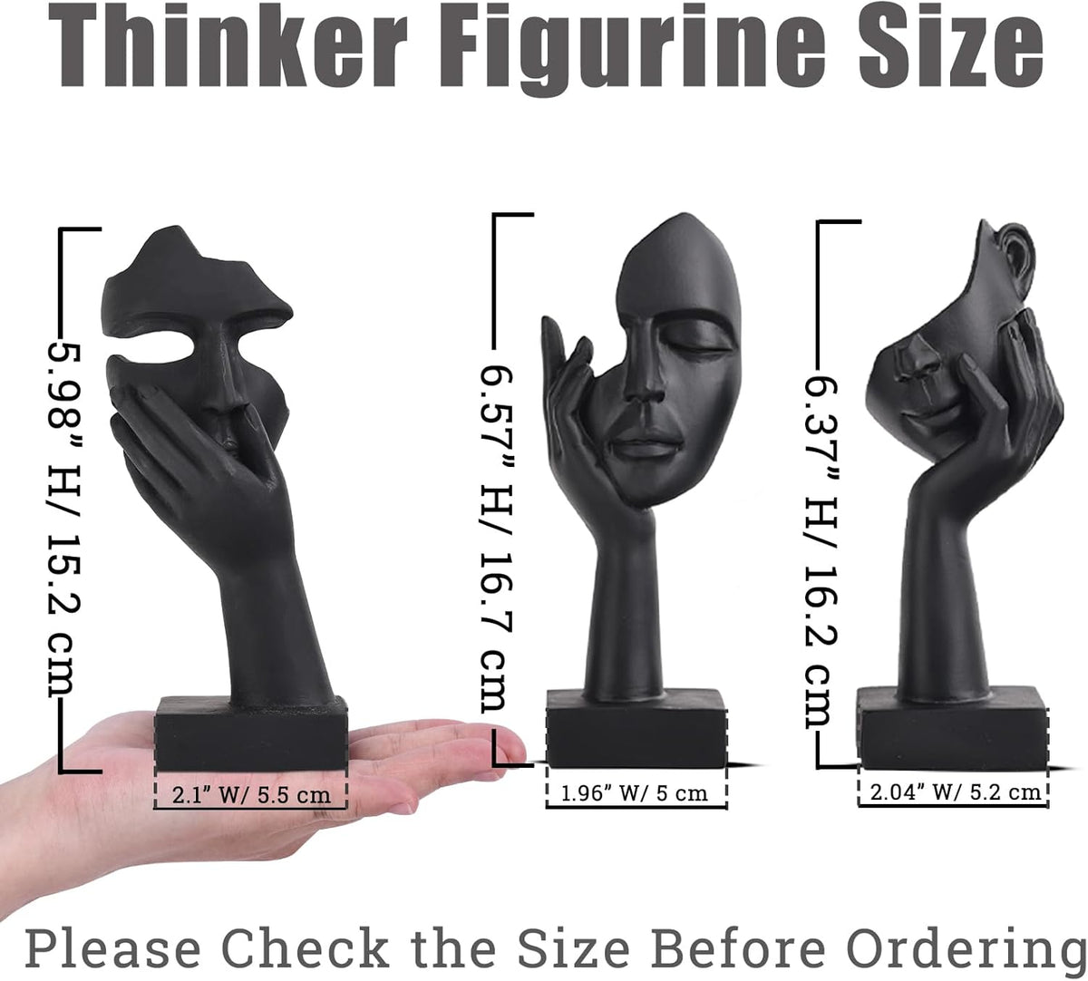 Black Home Decoration Accent Art Woman Face Statue Collectible Statue for Modern Home Living Room Bookshelf Black Desk Decor 3 Piece Set
