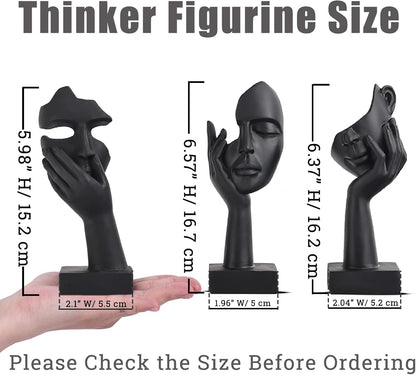 Black Home Decoration Accent Art Woman Face Statue Collectible Statue for Modern Home Living Room Bookshelf Black Desk Decor 3 Piece Set