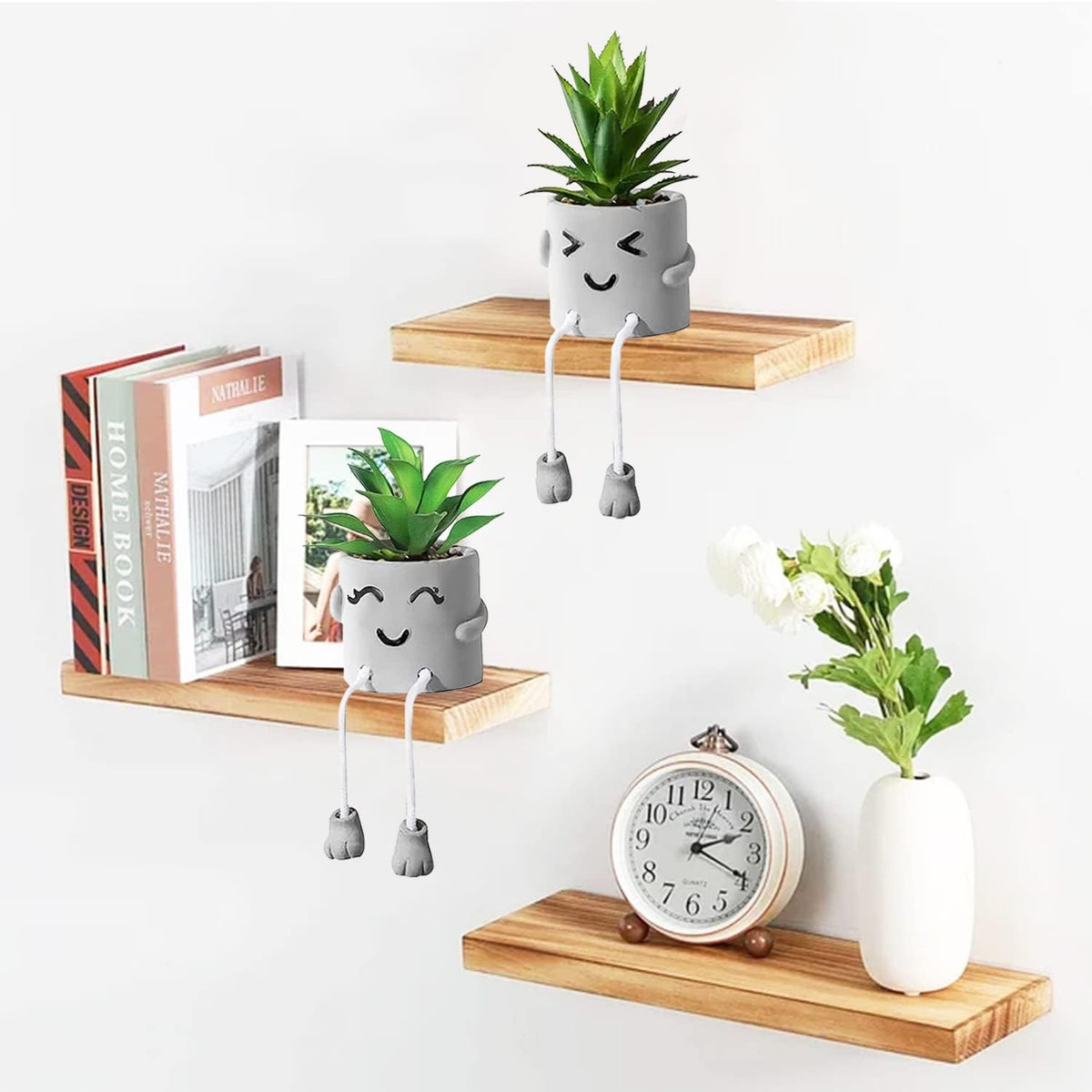Funvalley Surperfect 2 Pack Cute Artificial Potted Plant Fake Plants Potted with Hanging Leg, Emotional Cement Faux Succulents Potted Plants Decor for Home Office Bookshelf Bathroom Shelf Table Desk
