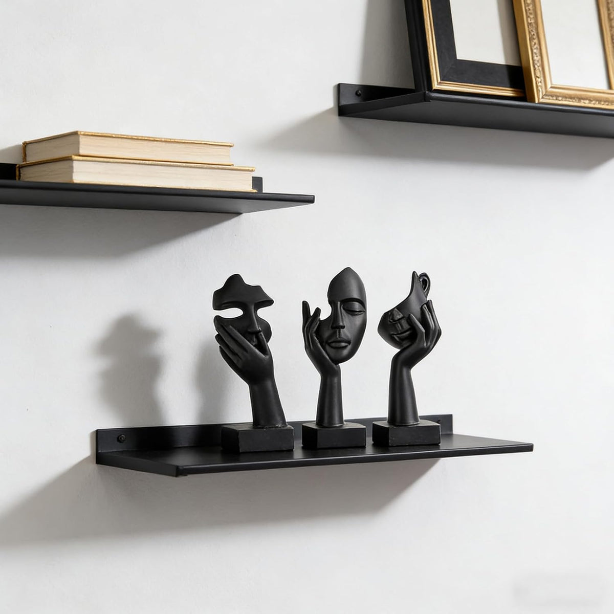 Black Home Decoration Accent Art Woman Face Statue Collectible Statue for Modern Home Living Room Bookshelf Black Desk Decor 3 Piece Set