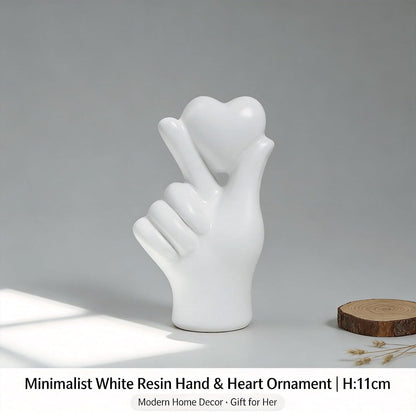 Modern Home Decor, Hand Holding Heart White Resin Ornament, Minimalist Shelf & Table Decor, Gift for Her