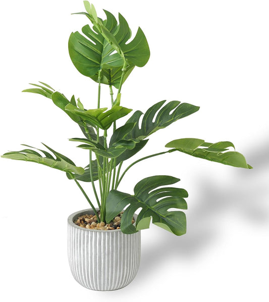 Artificial Plants in Pots, Fake Tropical Palm Tree with Greenery Leaves Stems