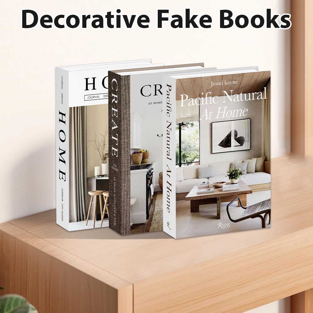 Modern Decorative Books Set of 3, Empty Hollow Fake Books for Home Decor, Foldable Hardcover Faux Book Set for Coffee Table, Bookshelf, Bedroom, Living Room & Office