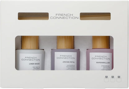 French Connection Pastel Reed Diffuser Gift Set Trio 3 x 50G - Home Fragrance Diffusers with Reeds, Decorative Diffuser Sticks for Living Room, Bathroom Decor, Room Freshener, Home Accessories