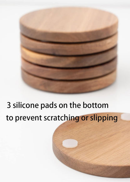 Acacia Wood Coasters Set of 6 with Holder