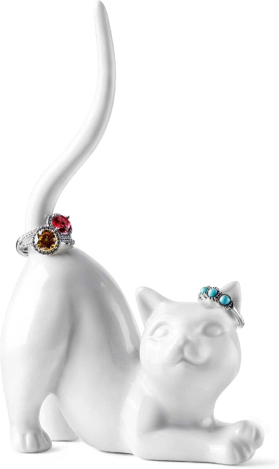 Cat Lovers Gifts for Girl - Cat Ring Holder Wedding Ring Stand, Home Decor | Funny Cat Gift for Mum, Women, Girl, Birthday Christmas Valentines Present, Desktop Organizer for Display Table Bedside