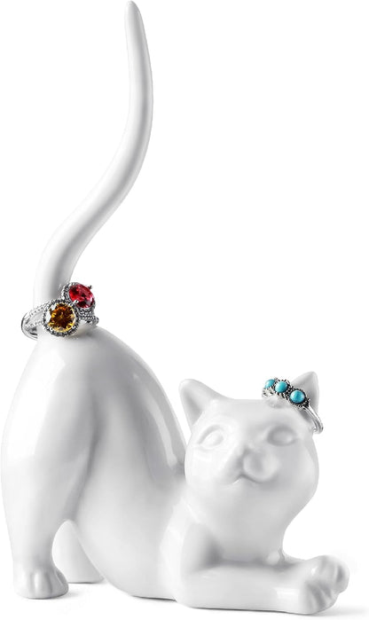 Cat Lovers Gifts for Girl - Cat Ring Holder Wedding Ring Stand, Home Decor | Funny Cat Gift for Mum, Women, Girl, Birthday Christmas Valentines Present, Desktop Organizer for Display Table Bedside
