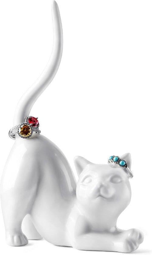 Cat Lovers Gifts for Girl - Cat Ring Holder Wedding Ring Stand, Home Decor | Funny Cat Gift for Mum, Women, Girl, Birthday Christmas Valentines Present, Desktop Organizer for Display Table Bedside