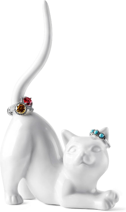 Cat Lovers Gifts for Girl - Cat Ring Holder Wedding Ring Stand, Home Decor | Funny Cat Gift for Mum, Women, Girl, Birthday Christmas Valentines Present, Desktop Organizer for Display Table Bedside