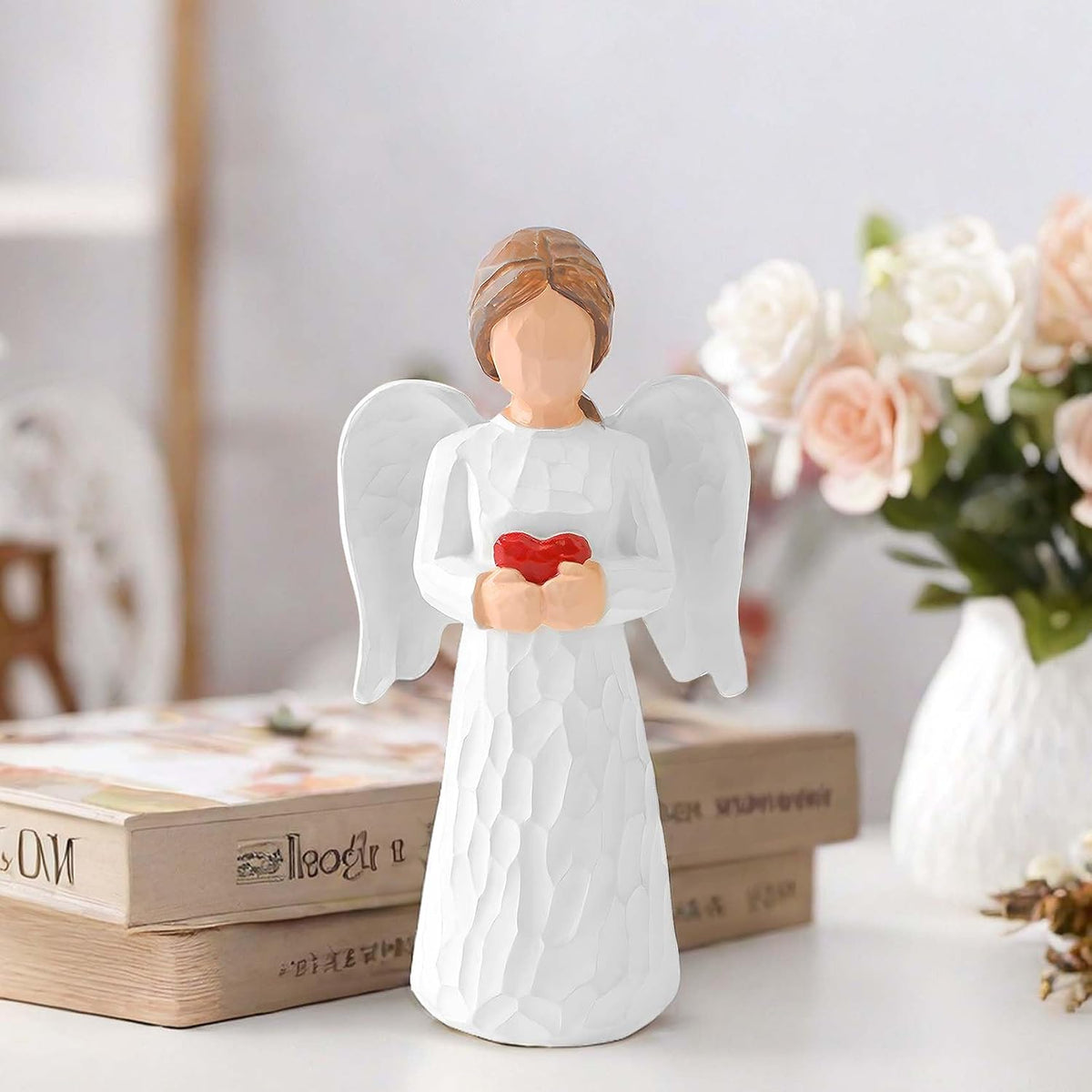 LAGAHS Angel Figurines for Women, Guardian Angel Statues and Figurines, Resin Angels Statue Holding a Heart for Thanksgiving Christmas Home Decor, Angel Gifts Ornaments
