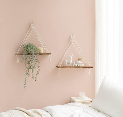 Mkono Macrame Hanging Shelves Boho Wall Decor