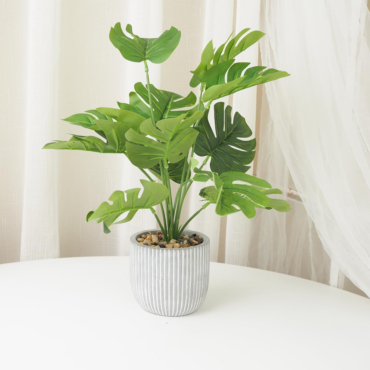 Artificial Plants in Pots, Fake Tropical Palm Tree with Greenery Leaves Stems