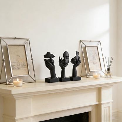 Black Home Decoration Accent Art Woman Face Statue Collectible Statue for Modern Home Living Room Bookshelf Black Desk Decor 3 Piece Set