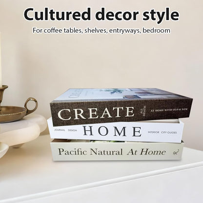 Modern Decorative Books Set of 3, Empty Hollow Fake Books for Home Decor, Foldable Hardcover Faux Book Set for Coffee Table, Bookshelf, Bedroom, Living Room & Office