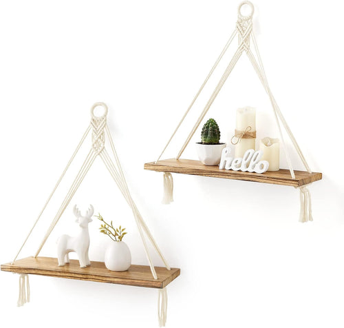 Mkono Macrame Hanging Shelves Boho Wall Decor