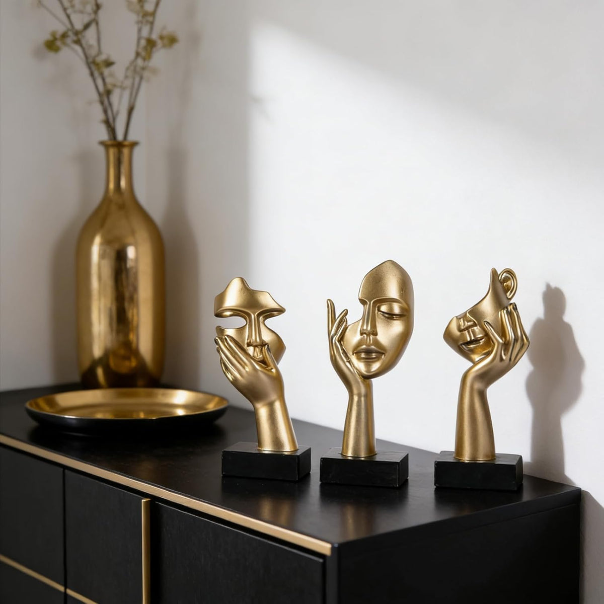 3 PCS Thinker Statue, Golden Black Abstract Art Sculpture Modern Home Decoration Desktop Decoration Christmas New Year Gift (3 Pcs Gold)