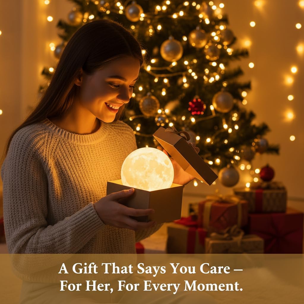 Methun Moon Lamp – Unique Valentine Gifts for Women, Mum, Her, Teenage Girls & Friends, Bedside Sad Lamp, 9 cm 3D Touch Control Night Light, Cordless Home Décor, w/Ceramic Base [Energy Class E]
