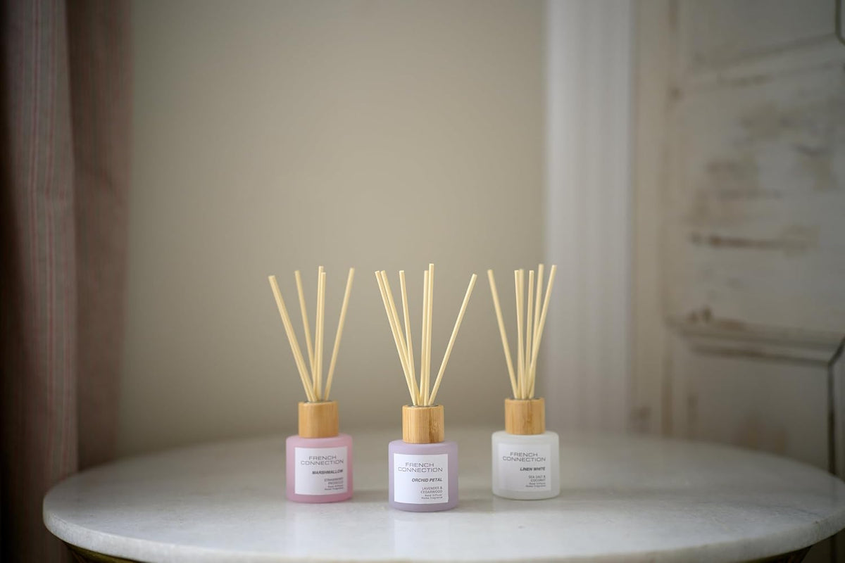 French Connection Pastel Reed Diffuser Gift Set Trio 3 x 50G - Home Fragrance Diffusers with Reeds, Decorative Diffuser Sticks for Living Room, Bathroom Decor, Room Freshener, Home Accessories
