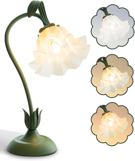 Flower Table Lamp, LED Reading Light Bedside Vintage Night Light | 3 Colours Modes, Flexible Gooseneck, Bedside Lamps with E27 Bulb, Living Room Office Bedroom Lighting Table Lamps Home Decor [Energy Class B]