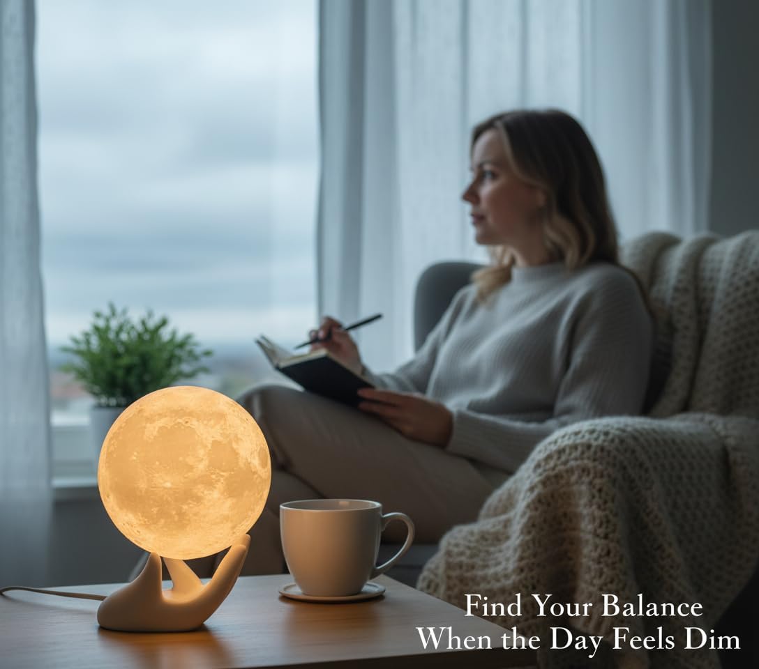Methun Moon Lamp – Unique Valentine Gifts for Women, Mum, Her, Teenage Girls & Friends, Bedside Sad Lamp, 9 cm 3D Touch Control Night Light, Cordless Home Décor, w/Ceramic Base [Energy Class E]