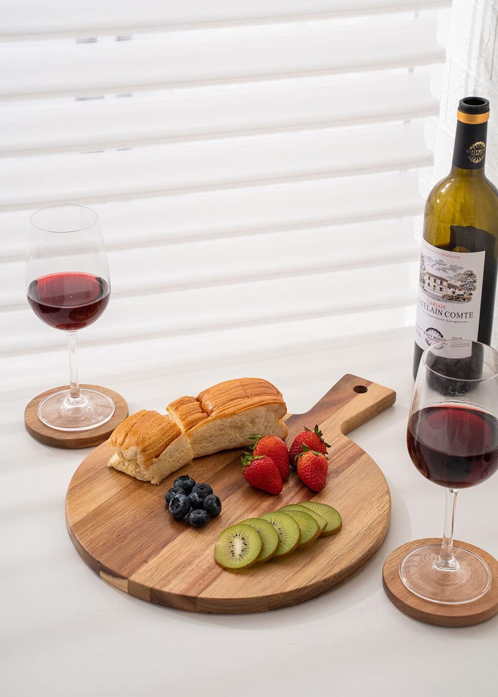 Acacia Wood Coasters Set of 6 with Holder